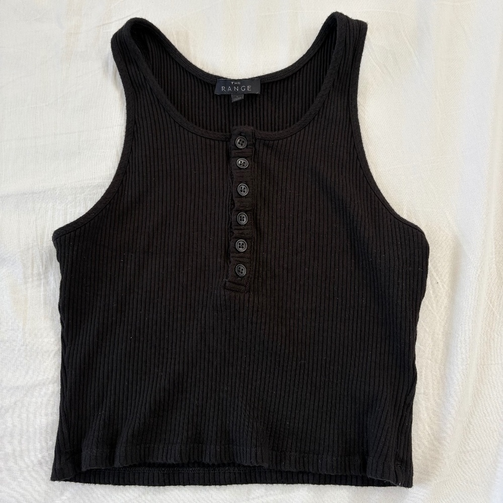 The Range black Henley cropped tank top